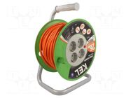 Extension lead; 3x1.5mm2; reel; Sockets: 4; PVC; orange; 25m; 16A KEL