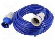 Extension lead; 3x2.5mm2; Sockets: 1; PUR; blue; 15m; 16A; EXTREM KEL