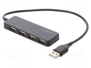 Hub USB; USB A socket x4,USB A plug; USB 2.0; black; 0.3m; ABS GEMBIRD