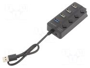 Hub USB; USB A socket x4,USB A plug; USB 2.0,USB 3.1; black GEMBIRD