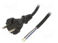 Cable; 2x1mm2; CEE 7/17 (C) plug,wires; PUR; 3.8m; black; 10A; 230V PLASTROL