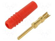 Connector: 1mm banana; plug; red; 60VDC; 6A; soldered; L: 19mm; 30VAC STÄUBLI