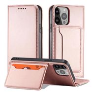 Magnet Card Case case for iPhone 14 flip cover wallet stand pink, Hurtel