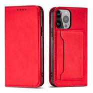 Magnet Card Case case for iPhone 14 Plus flip cover wallet stand red, Hurtel