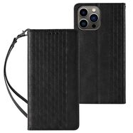 Magnet Strap Case Case for iPhone 14 Plus Flip Wallet Mini Lanyard Stand Black, Hurtel