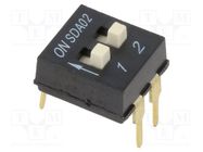 Switch: DIP-SWITCH; Poles number: 2; ON-OFF; 0.025A/24VDC; Pos: 2 C&K