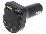 FM transmitter; USB A socket x2; 5V/1A,5V/3.1A; black; 5m GEMBIRD