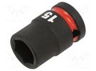 Socket; 6-angles,socket spanner,impact; HEX 15mm; 1/2"; short Milwaukee