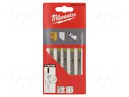 Hacksaw blade-set; wood,plastic; 75mm; 5pcs; Holder: T Milwaukee