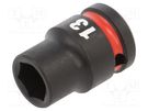Socket; 6-angles,socket spanner,impact; HEX 13mm; 1/2"; short Milwaukee