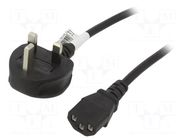 Cable; 3x0.5mm2; BS 1363 (G) plug,IEC C13 female; PVC; 1.5m; 5A AKYGA