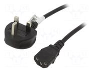 Cable; 3x0.5mm2; BS 1363 (G) plug,IEC C13 female; PVC; 1.5m; 5A AKYGA