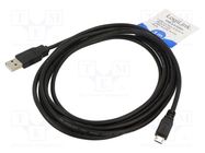 Cable; USB A plug,USB B micro plug; nickel plated; 3m; black LOGILINK