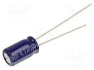 Capacitor: electrolytic; THT; 4.7uF; 160VDC; Ø6.3x11.2mm; ±20% PANASONIC