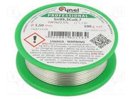 Soldering wire; tin; Sn99,3Cu0,7; 1.5mm; 100g; lead free; reel CYNEL