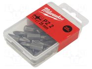 Screwdriver bit; Pozidriv®; PZ2; Overall len: 25mm; 25pcs. Milwaukee