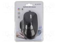 Mouse; black; USB A; optical,wired; DPI change button,with LED GEMBIRD