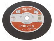Cutting wheel; Ø: 230mm; Øhole: 22.2mm; Disc thick: 1.9mm Milwaukee