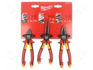 Kit: pliers; side,universal,elongated; 3pcs. Milwaukee
