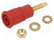 Connector: 4mm banana; socket; 32A; 1kV; red; gold-plated; on panel STÄUBLI