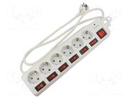 Plug socket strip: supply; Sockets: 6; 250VAC; 16A; white; 1.5m LOGILINK