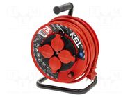 Extension lead; 3x2.5mm2; reel; Sockets: 4; rubber; red; 25m; 16A KEL