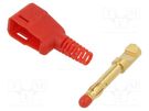 Plug; 4mm banana; 32A; red; insulated,angled; gold-plated STÄUBLI