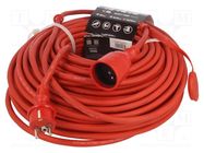 Extension lead; 3x2.5mm2; Sockets: 1; rubber; red; 50m; 16A KEL