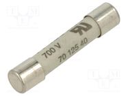 Fuse: fuse; ultra rapid; 100mA; 700VAC; ceramic,cylindrical; brass SIBA