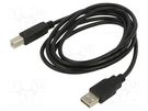 Cable; USB 2.0; USB A plug,USB B plug; 3m; black; Core: Cu; 28AWG ART