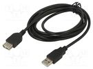 Cable; USB 2.0; USB A socket,USB A plug; 3m; black; Core: Cu; 28AWG ART