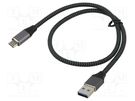 Cable; USB 3.1; USB A plug,USB C plug; 1m; black-gray; 10Gbps; 15W ART