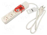 Extension lead; 3x1.5mm2; Sockets: 4; PVC; white; 1.5m; 16A KERG