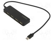 Hub USB; USB A socket x4,USB C plug; USB 2.0; black; 0.3m GEMBIRD
