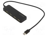Hub USB; USB A socket x4,USB C plug; USB 2.0; black; 0.3m; ABS GEMBIRD