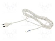 Cable; 2x0.75mm2; CEE 7/16 (C) plug,wires; PVC; 5m; white; 2.5A JONEX