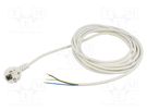 Cable; 3x0.75mm2; CEE 7/7 (E/F) plug angled,wires; PVC; 5m; white JONEX