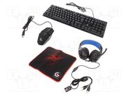 Gaming kit; black; Jack 3,5mm,USB A; wired,US layout; 1.8m; 32Ω GEMBIRD