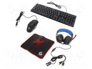 Gaming kit; black,red,blue; Jack 3,5mm,USB A; wired,US layout GEMBIRD