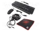 Gaming kit; black; Jack 3,5mm,USB A; wired,US layout; 1.8m; 32Ω GEMBIRD