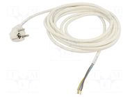Cable; 3x1mm2; CEE 7/7 (E/F) plug angled,wires; PVC; 3m; white JONEX