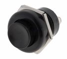 Switch:push-button; OFF-(ON); nonfixed; 2pins; 10A/12VAC, SPST-NO black, M3 screw terminals