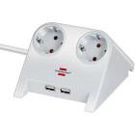 Desktop power socket strip 2x for the table Rubber feet and 2x USB Polished white TYPE F
