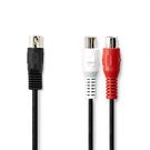 DIN Audio Cable | DIN 5-Pin Male | 2x RCA Female | Nickel Plated | 0.20 m | Round | PVC | Black | Label