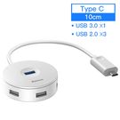Šakotuvas USB-C 4 prievadų (3xUSB 2.0, 1xUSB 3.0) 10cm, baltas