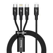 Cable USB C plug - USB C (15W) / micro USB (10W) / IP Lightning (20W) connector cable 1.5m  black Rapid BASEUS