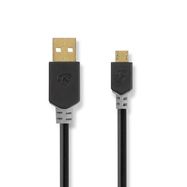 USB Cable | USB 2.0 | USB-A Male | USB Micro-B Male | 480 Mbps | Gold Plated | 2.00 m | Round | PVC | Anthracite | Box