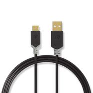USB Cable | USB 2.0 | USB-A Male | USB-C™ Male | 60 W | 480 Mbps | Gold Plated | 2.00 m | Round | PVC | Anthracite | Box
