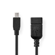 USB Adapter | USB 2.0 | Mini 5-Pin Male | USB-A Female | 480 Mbps | OTG | 0.20 m | Round | Nickel Plated | Black | Box