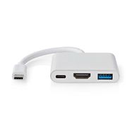 USB Multi-Port Adapter | 3-in-1 | USB 3.2 Gen 1 | USB-C™ Male | HDMI™ Output / USB-A Female / USB-C™ Female | 5 Gbps | 0.10 m | Round | Nickel Plated | PVC | White | Box